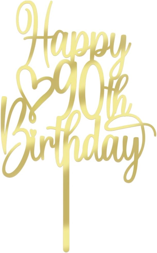 Acrylic Happy 90th Birthday Cake Topper - Cheers to 90 Years Cake Topper, 90 & Fabulous Cake Decoration for Hello 90th Birthday Anniversary Party Cake Decorations Supplies