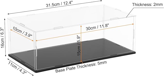 uxcell Acrylic Clear Display Case for Collectibles Self-Assemble Display Boxes with Black Base Dustproof Countertop Storage Box for Collectibles Action Figures, 11.8 x 5.9 x 3.9 Inch