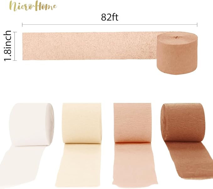 NICROHOME EUR Wedding Party Decorations, 8 Rolls Creamy White Crepe Paper Streamers for Boho Wedding, Engagement, Baby Bridal Showers Party Supplies, Birthday, 82 ft Long