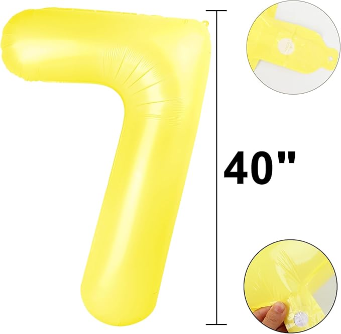 40 Inch Macaron Yellow Balloon Number 7 First Birthday Jumbo Mylar Foil Helium Balloon for 17 27 37 Birthday Digital for 70th Party Wedding Anniversary Party Decorations