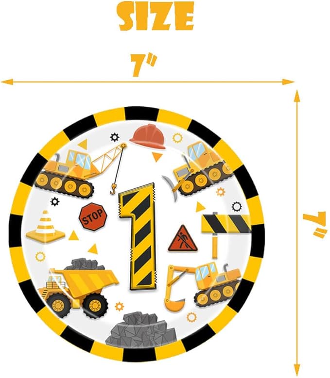 Construction 1st Birthday Party Plates Dump Truck One Years Old Disposable Paper Plates Dinnerware for Im Digging Being 1 Birthday Baby Shower Party Supplies Decorations