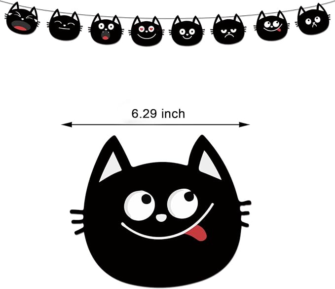 Cat Themed Party Decoration Black Cat Birthday Party Supplies Set Includes 5 x 3ft Black Cat Backdrops, Cat Happy Birthday Banner, Cake Topper, Cupcake Toppers, Balloons