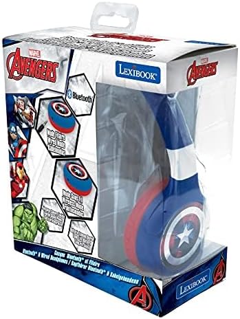 LEXiBOOK Avengers Marvel 2-in-1 Bluetooth Headphones for Kids - Stereo Wireless Wired, Kids Safe, Foldable, Adjustable, red/Blue, HPBT010AV