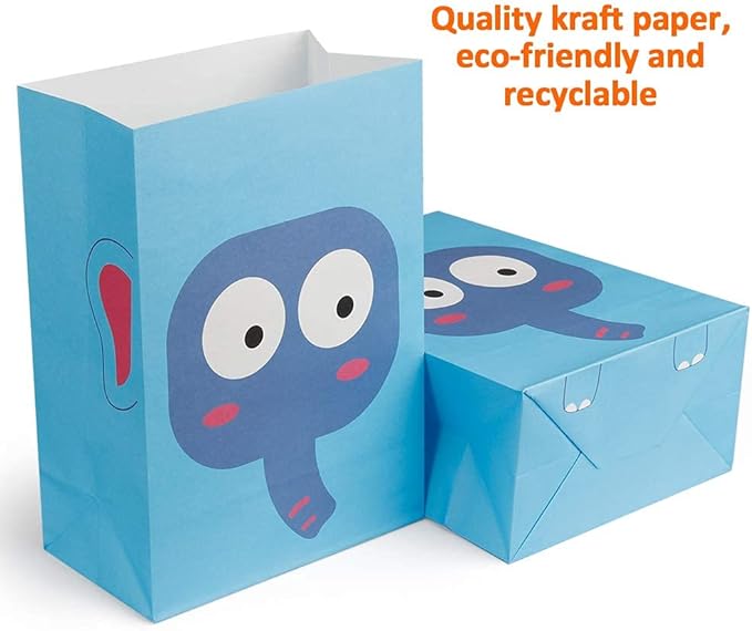 Mocoosy 24 Pack Animal Party Favor Bags, Goodie Bags for Kids Birthday, Small Gift Bags Bulk Paper Treat Bags for Toddler Baby Shower Party Supplies School Classroom Loot Bags for Girls Boys