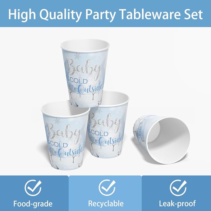 120pcs Winter Woodland Baby Shower Decorations Arctic Animals Plates Napkins Baby It's Cold Outside Cup Snowflake Penguin Arctic Fox Tableware Set Disposable Forks for 24 Guests