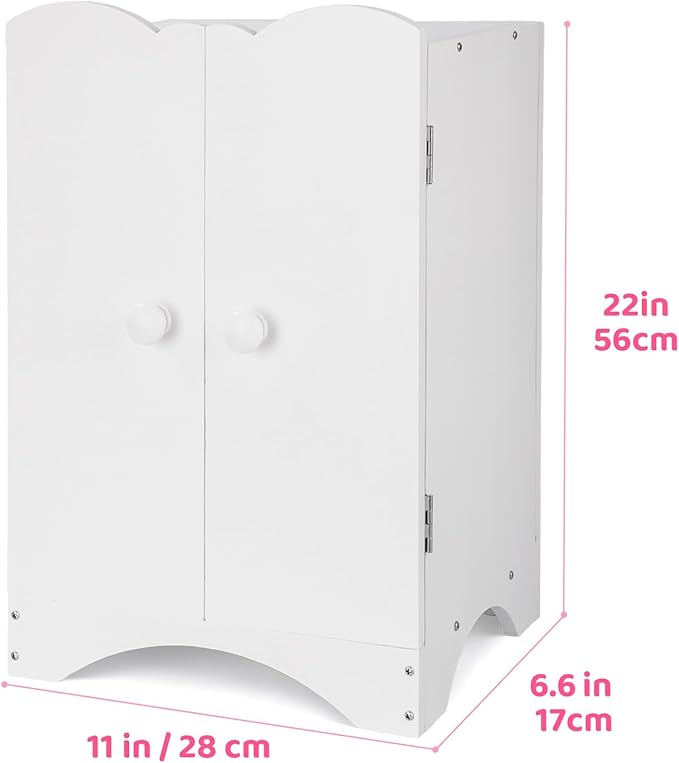 BABESIDE Wooden Baby Dolls Closet for 12-16 Inches Doll, Armoire Dolls Wardrobe for Babys Doll Clothes Storage, Includes 10 Clothes Hangers, Babys Dolls Accessories Furniture fit Dolls Boy Girl