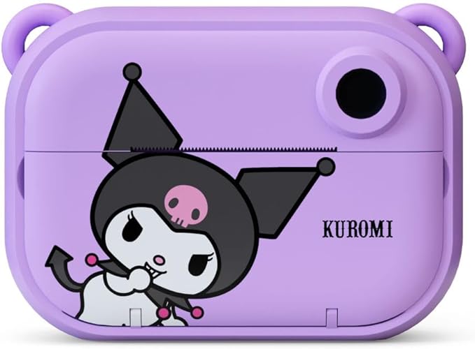 kiimento Sanrio Licensed Instant Print Digital Camera, Best Travel Buddy Kuromi, 2.4” HD Screen, Ink-Free B&W Printing, Selfie Lens, 1080p Video, 32GB Memory Card (Model P)