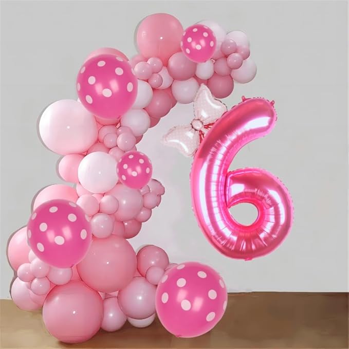 40 Inch Pink Number 6 Balloon with Mini Bow Balloon for Girls 6th Birthday Decorations, Pink Princess Western Cowgirl Theme Birthday Party Balloons Decorations Supplies