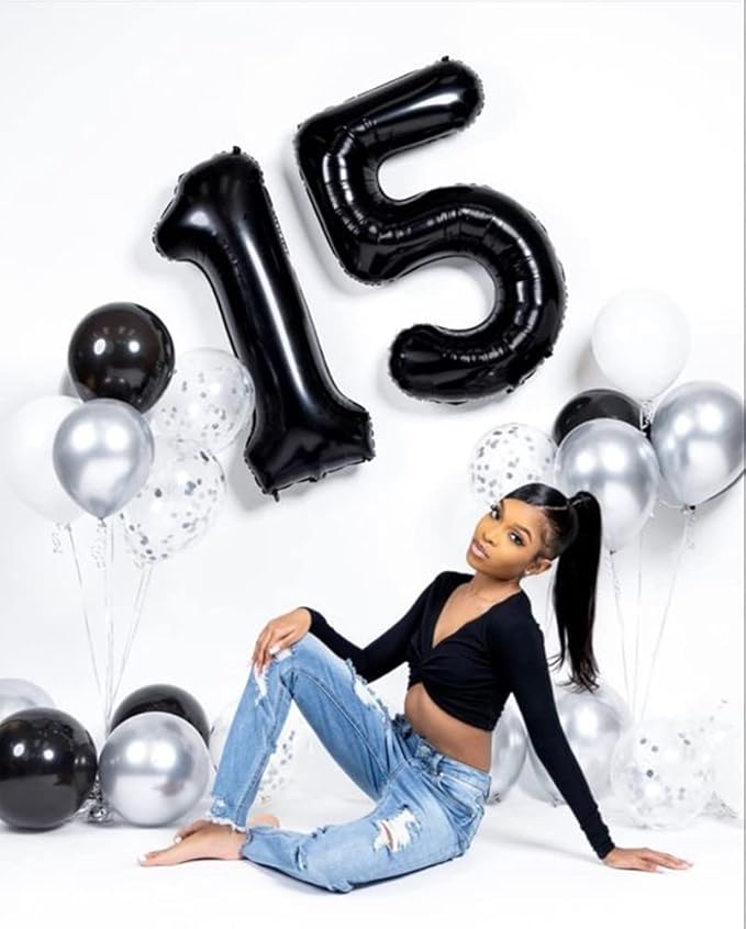 Balloon Numbers 40 Inch 5 Ballon for 5th Birthday Decorations, 15 25 35 50 Big Black Number Balloons for Wedding Photo Shoot Party Decor