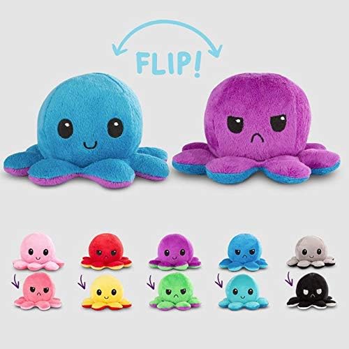 TeeTurtle Reversible Octopus Plushie 4-Inch Light Pink + Dark Pink Two-Sided Flip Plush Toy with Embroidered Details - Cute Mini Collectible Plush for Kids, Teens, and Adults