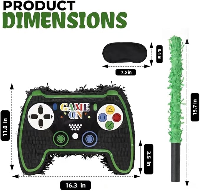 Video Game Controller Pinatas Bundle with a Blindfold and a Bat(16.5 x 12 x 3.5 Inches), Perfect for kid's Birthday Parties, Gaming Theme Parties for Boys, Decorations