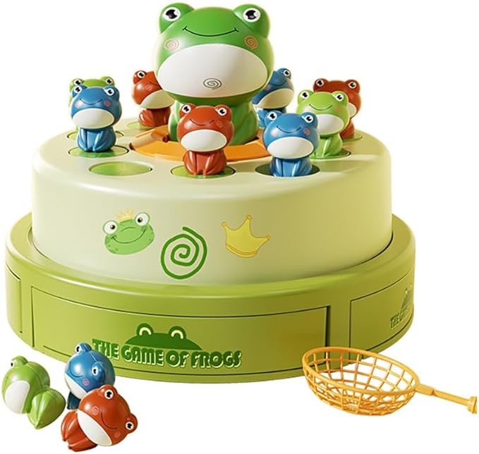 Miracland Electric Turntable Bouncing Frog Toy Set - Interactive Pop-up Game with Music & Lights, Kids Focus Training, Family Catch Activity