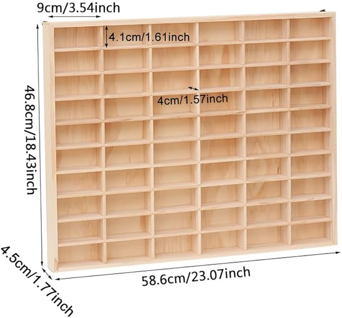 1:64 Scale Toy Car Display Case Organizer Storage, Wooden Wheel Rack Wall Mounted with 60 Compartments, Stylish Diecast Car Display Rack for Toy Car, Collectibles, Figurines (58.6x4.5x46.8cm)