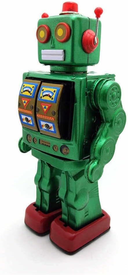 Charmgle Retro Tin Toys Walking Robot, Electric Rotating Desk Robot with Gun Fire Sound, Adult Collection Birthday Gifts Party Favor Handmade Robots Green