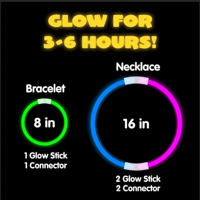 JOYIN 200 Pcs 8" Glow sticks Bulk Party Favors Pack, Neon Glow in the Dark Party Supplies, Light Up Necklaces and Bracelets with Connectors, Easter, Football, Birthday Decorations