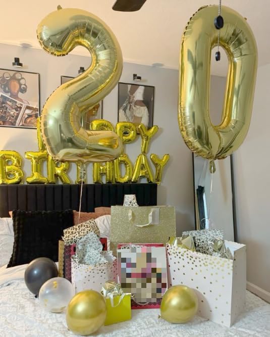 Light Gold 40 Inch Big Number Balloon Birthday Decoration, Number 2 Helium Balloon 12 20 22 23 24 26 2026 New Years Celebration, Boy Girl Baby Anniversary Party Graduations Supplies Decorations