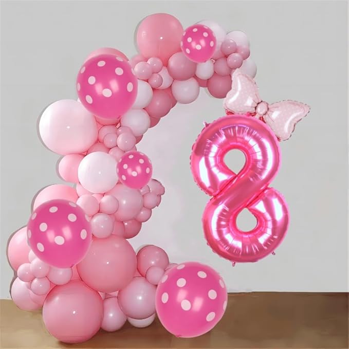 40 Inch Pink Number 8 Balloon with Mini Bow Balloon for Girls 8th Birthday Decorations, Pink Girl Princess Western Cowgirl Theme Birthday Party Balloons Decorations Supplies Favors