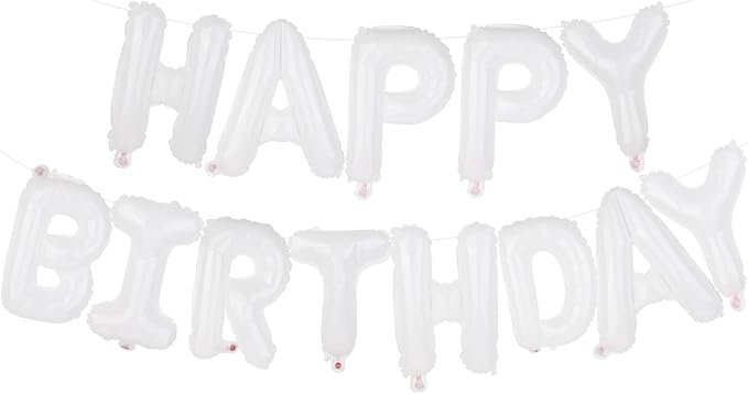 White Happy Birthday Balloons Banner 16 Inch Mylar Foil Letters