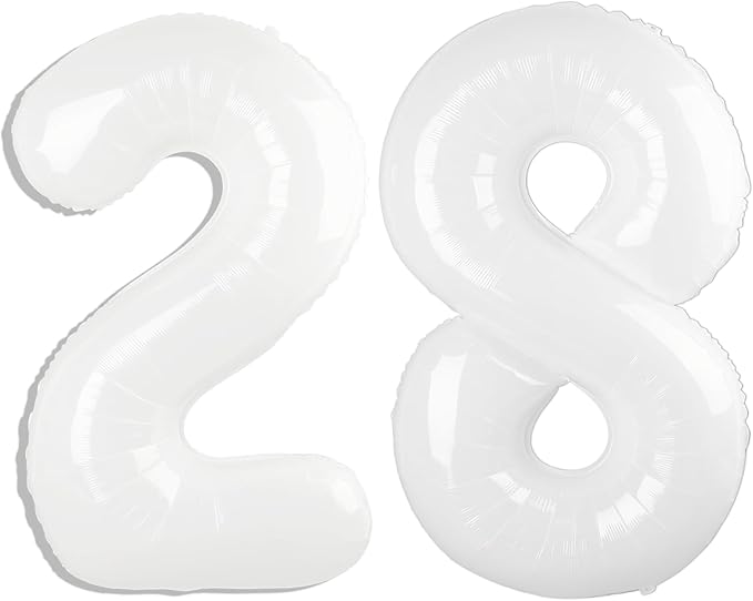 40 Inch White Number 28 Digital Balloon,Jumbo Mylar Foil Helium Balloon for 28 Balloons for Birthday Party,Wedding Anniversary Party Decorations