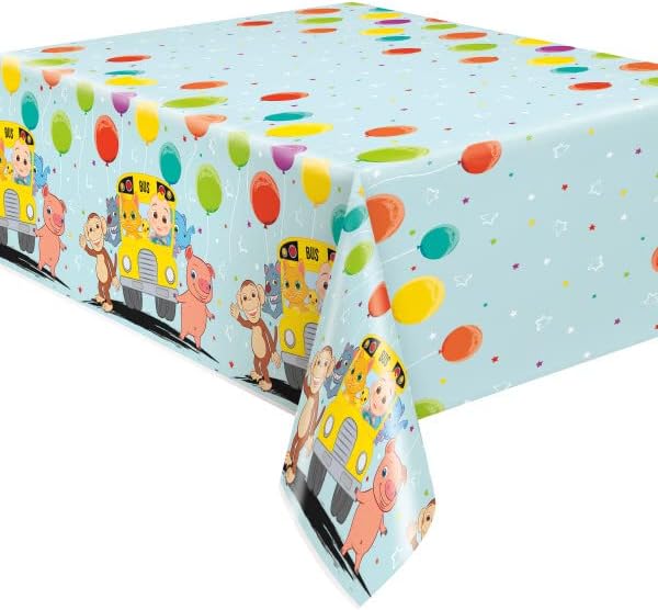 Cocomelon Birthday Party Supplies Decoration Bundle Pack Includes 2 Rectangular Plastic Table Covers and 1 Dinosaur Sticker Sheet