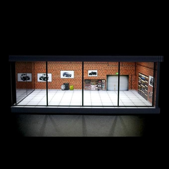 1/64 Diorama Car Garage Model,with LED Lighting City Car Showroom Model Car Parking Lot Storage Model,for 1/64 Scale Diecast Model Car,Scene Display Model Collection Gift (Showroom)