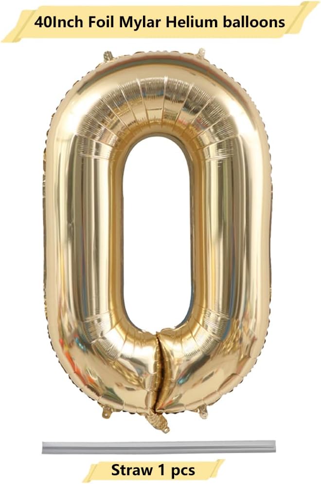 40 Inch Light Gold 0 Number Balloons Champagne Gold Giant 0 Foil Mylar Helium Large Digital Balloon for Girls Boys Birthday Jumbo Balloon 10th Anniversary Graduation Events Party Decoration Supplies