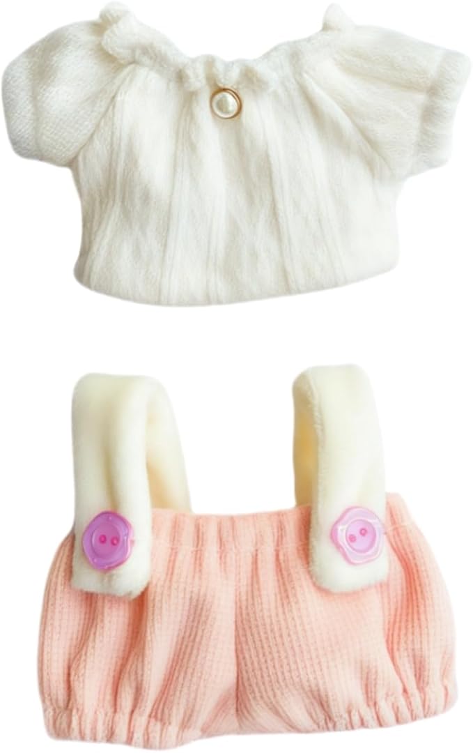 Clothes for Lu bubu 17cm Dolls Accessories(No Doll), Cute Outfit Set 2 Pieces Bib Pants for 17cm Doll Suit, Stylish Dress Up Overalls Doll Clothing Set Replacement Pink