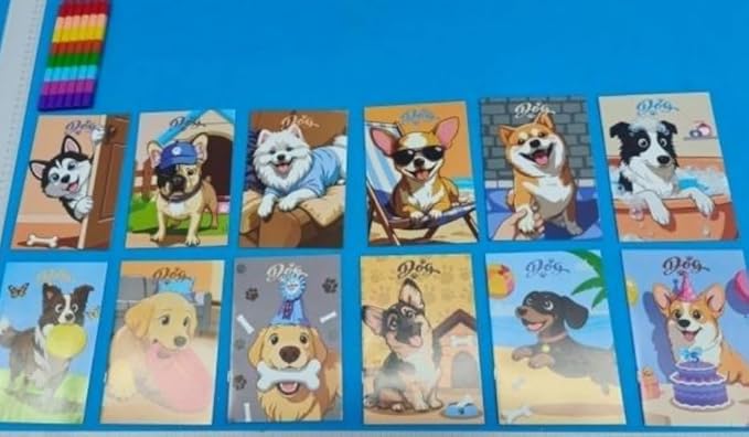 BenLouis 12 Dog Mini Coloring Books Kids with 12 Stacking Crayons Cute Puppy Party Favors Small Activity Books Bulk for Kids Pet Paw Party Gift Goodie Bag Stuffers
