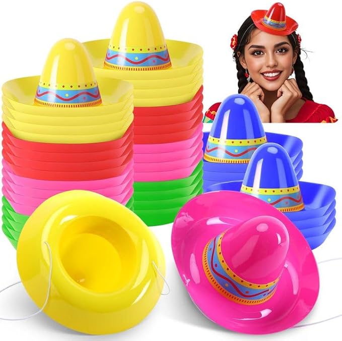 Tlswshsy Mini Mexican Plastic Sombreros, Cinco de Mayo Plastic Sombrero Hat,Sombrero Top Hat Accessories for Decoration