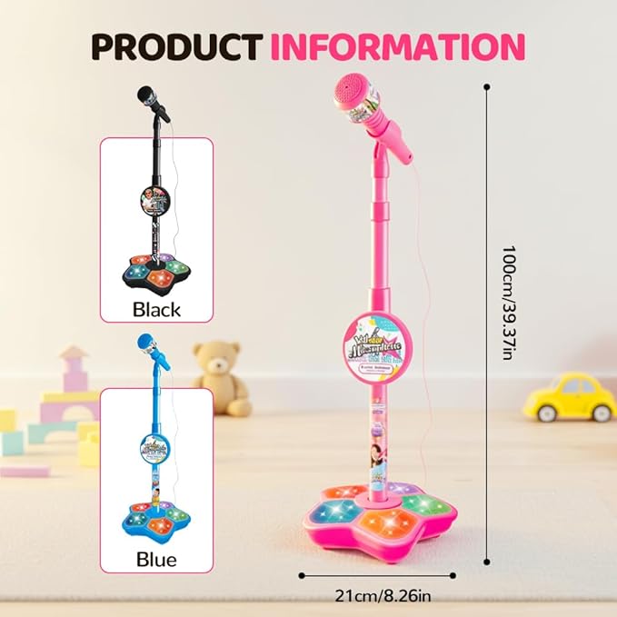 Karaoke Star Machine with Light, 2026 Upgrade Star Microphone with Stand, All in One Funny Karaoke Microphones with Adjustable Stand for All Ages, Birthday Gifts (not Included adeapter Cable) (Pink)