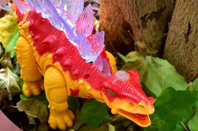 PowerTRC Electronic Walking Stegosaurus Jurassic Dinosaur Toy Figure for Toddlers w/Sounds, Tail Swing Action & Lights Dino Gift for Kids Boys Girls