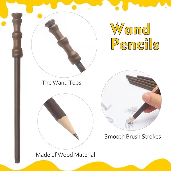 Wizard Theme Party Favors - Wand Pencils, Wizard Glasses with Round Frame No Lenses for Kid Student Magic Birthday Gift, School Party Supplies ,Halloween Decor,12pcs each