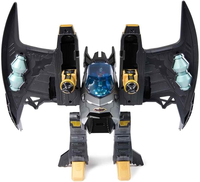 DC Comics, Metal Force Transforming Batwing, 2-in-1 Playset, Includes Batman and Superman Figures, with Projectiles and Character Cards, Kids Toy for Boys Ages 4 and Up