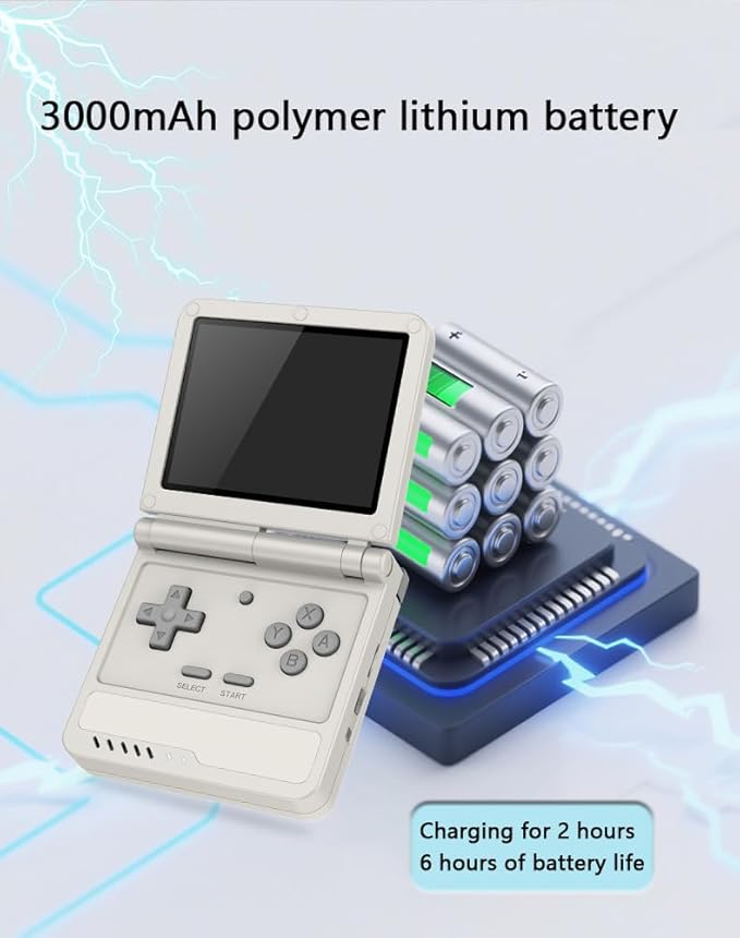 Powkiddy V90S Retro Handheld Console - 10,000+ Preloaded Games, Foldable Clamshell Design, 3.5" IPS Screen, 4-6 Hour Battery, Dual TF Slots (Red)