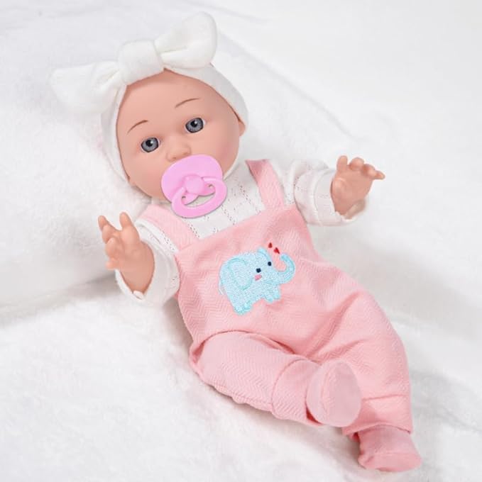 12 inch Baby Doll - Adorable Doll and Accessories Including Romper, Sleeping Bag, Feeding Accessories, Rabbit Plush Toy