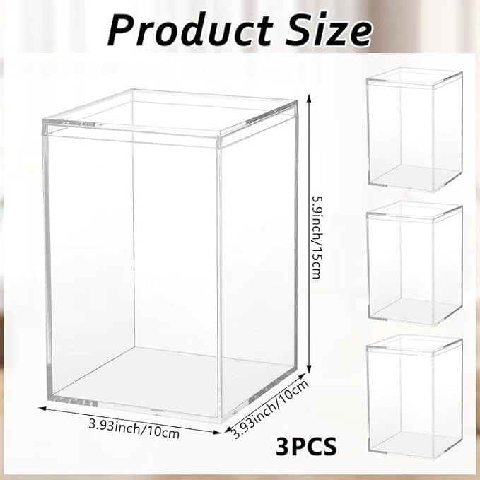 3 Pack Clear Plastic Stackable Display Case with Lid Display Case Compatible with Labubu POP MART Acrylic Clear Display Box Shelf Figure Display Case for Plush Collectibles Figurines