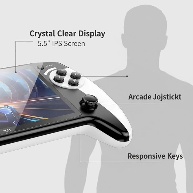 X9 Retro Handheld Game Console,20000+ Games,64gb with 5.5-Inch HD IPS Screen,10+ Emulators ,Handheld Emulator Supports Connection,Bluetooth Controller to TV Output 5-Hour Battery Life (Black)
