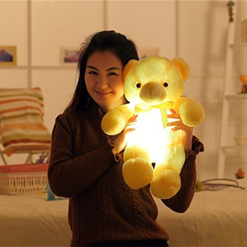 Creative Light Up LED Inductive Teddy Bear Stuffed Animals Plush Toy Colorful Glowing Teddy Bear, 20- Inch(Yellow)