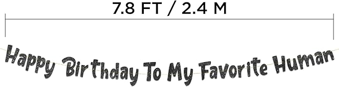 Pre-Strung Happy Birthday To My Favorite Human - Funny Birthday Black Glitter Banner - Funny Birthday Decorations for Men and Women - Party Supplies and Gifts