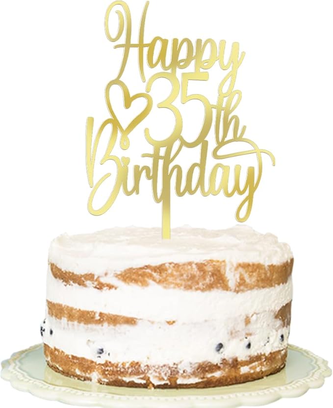 Acrylic Happy 35th Birthday Cake Topper - Cheers to 35 Years Cake Topper, 35 & Fabulous Cake Decoration for Hello 35th Birthday Anniversary Party Cake Decorations Supplies