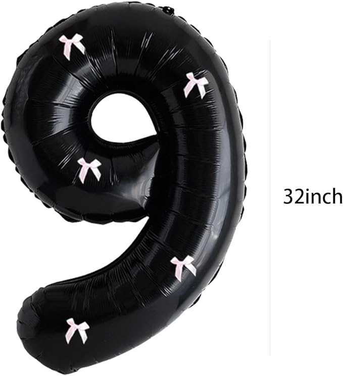 PLAP Birthday Number Balloon Bow Black Party Supplies 32 "Birthday Number Decoration (Black pink number 9)