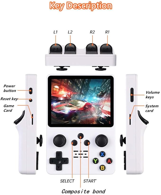 QuantumG - R35S Retro Handheld Game Console with 3.5 Inch IPS HD Display, Linux System, 64GB Inbuilt Games – Compact Pocket Video Game (White)