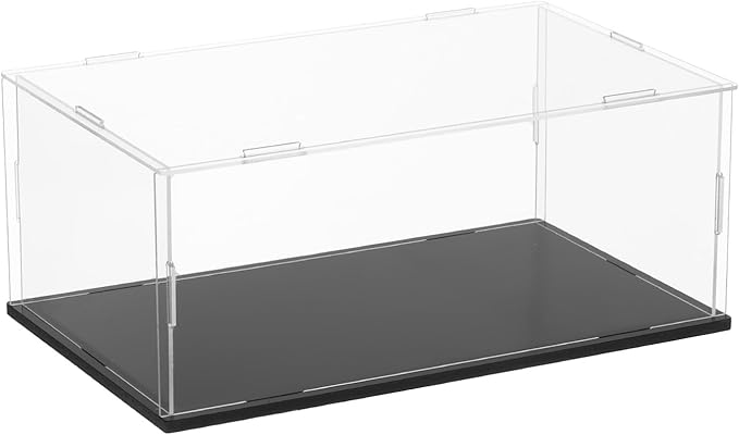 uxcell Acrylic Clear Display Case for Collectibles Self-Assemble Display Boxes with Black Base Dustproof Countertop Storage Box for Collectibles Action Figures, 9.8 x 5.9 x 3.9 Inch