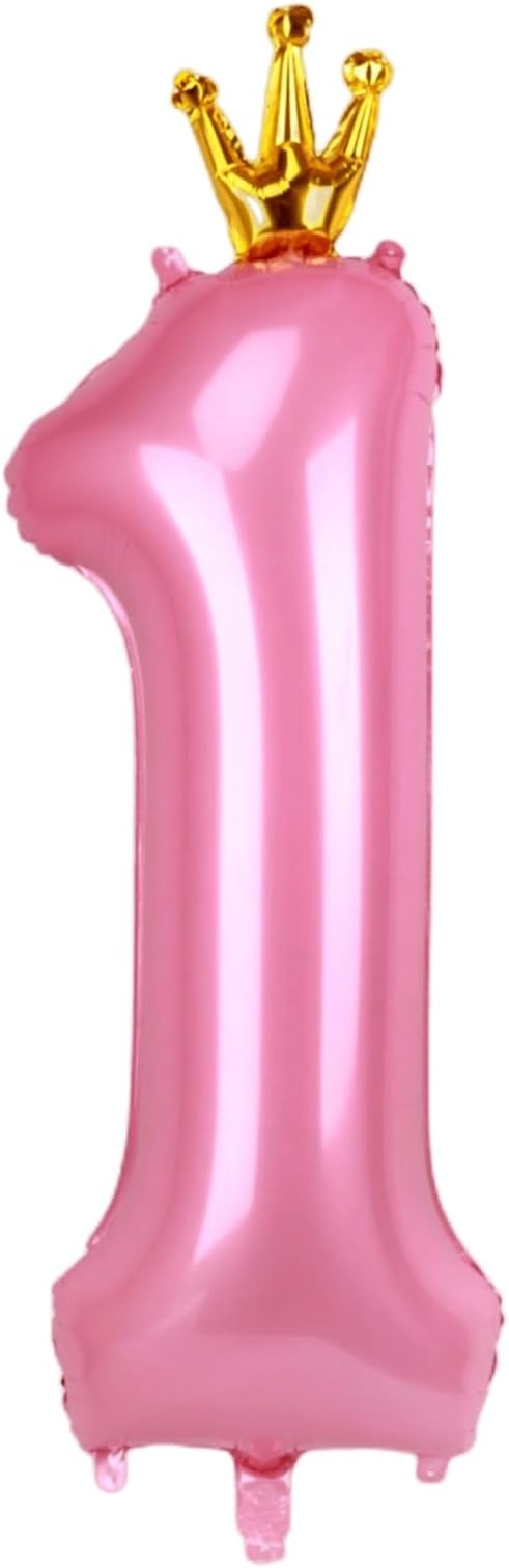 40 Inch Crown Pink Number 1 Balloon, Big Conjoined Baby Pink Foil Mylar Helium 1 Balloon | Girls 1st Birthday Balloon Pink Princess Theme Baby Shower First Birthday Party Decorations Supplies
