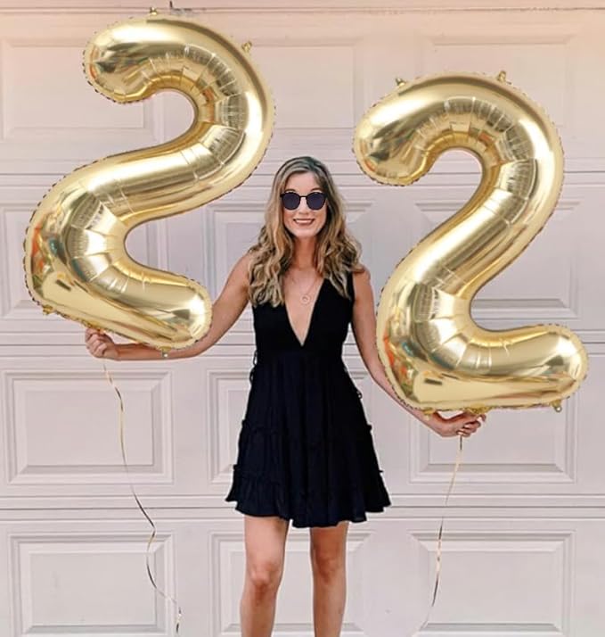 40 Inch Light Gold 22 Number Balloons White Gold Giant 22 Foil Mylar Helium Large Digital Balloon Champagne Gold Birthday Numbers Jumbo Balloons 22nd Anniversary Party Decorations Supplies