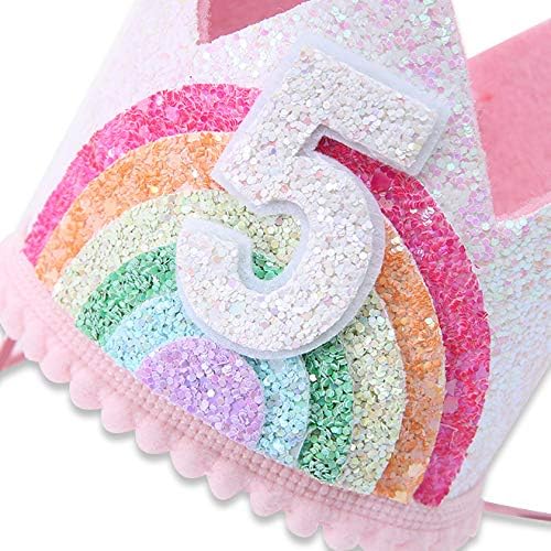 WAWUO Birthday Rainbow Girl Crown, Birthday Hat For Event Party Supplies, Photo Props
