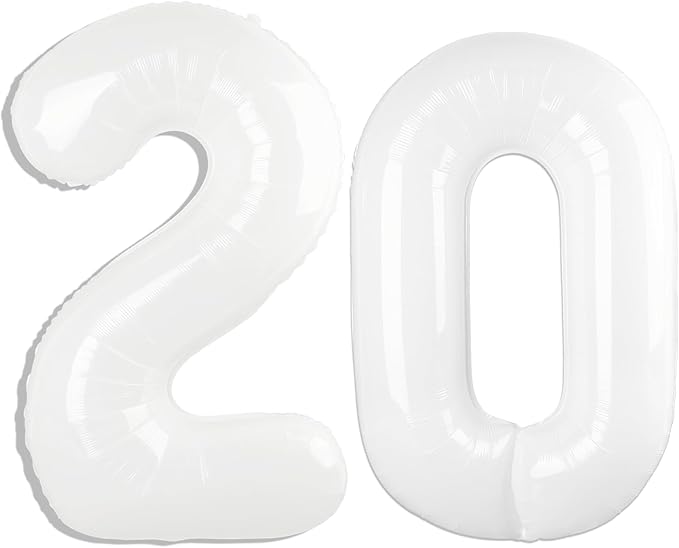 40 Inch White Number 20 Digital Balloon,Jumbo Mylar Foil Helium Balloon for 20 Balloons for Birthday Party,Wedding Anniversary Party Decorations