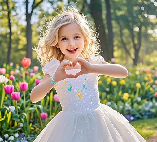 PinkSheep Toddler Jewelry Kids Necklace Choker and Bracelet 3 Pack 9pcs, Little Girls Jewelry In Box, Flower Girl Gift Kids Girls Accessories