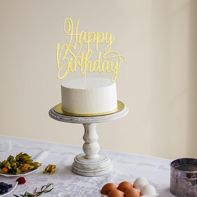 Handmade Glitter Happy Birthday Cake Topper- Happy Birthday Cake Decor,Fabulous Cake Decoration，Anniversary/Birthday Party Decoration Supplies (gold)