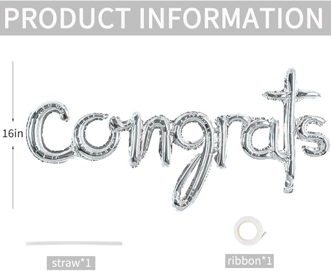 TONIFUL Congrats Balloons - 45 Inch Silver Congrats Foil Balloons Banner Reusable Material for 2026 Graduation Party Graduate Congratulations Class of 2026 Congrats Grad Decorations Supplies